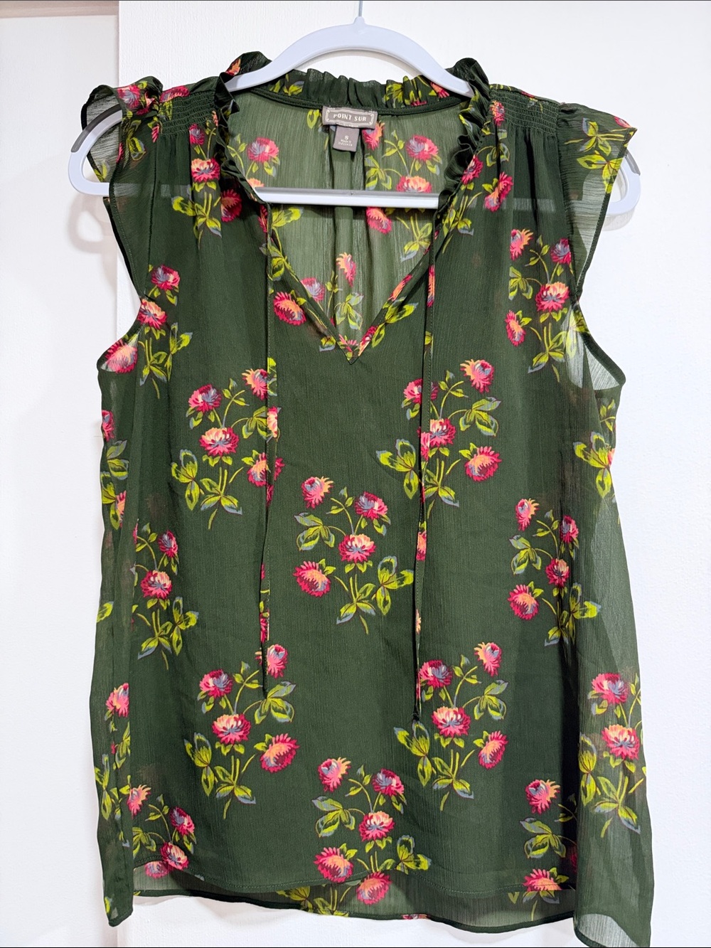 Pont Sur J.Crew Olive Green Floral Tie-Neck Sleeveless Camisole